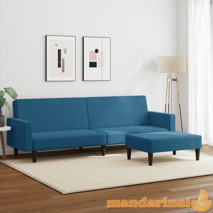 Dvivietė sofa-lova su pakoja, mėlynos spalvos, aksomas
