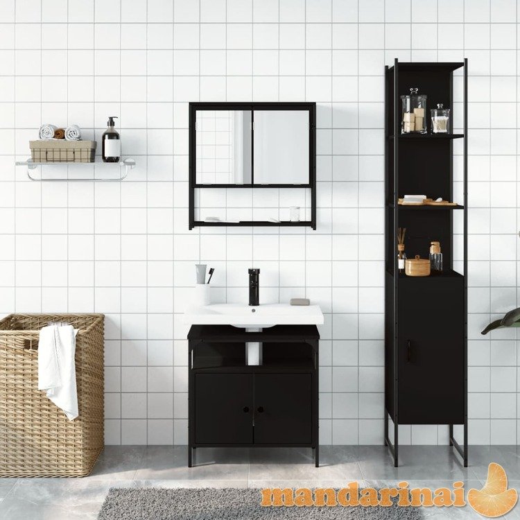 Vonios baldų komplektas, 3 dalių, juodas, apdirbta mediena