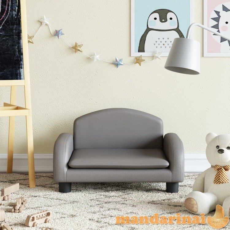 Vaikiška sofa, pilkos spalvos, 50x40x30 cm, dirbtinė oda