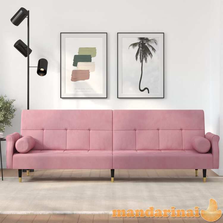 Sofa-lova su pagalvėlėmis, rožinės spalvos, aksomas