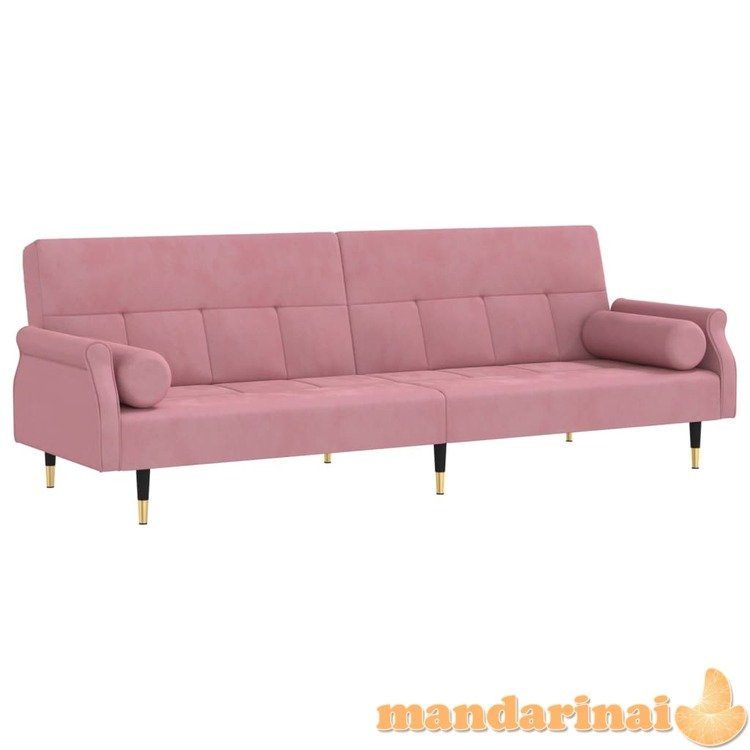 Sofa-lova su pagalvėlėmis, rožinės spalvos, aksomas