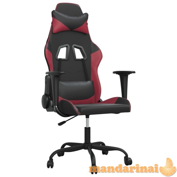 Masažinė žaidimų kėdė, juoda ir vyno raudona, dirbtinė oda