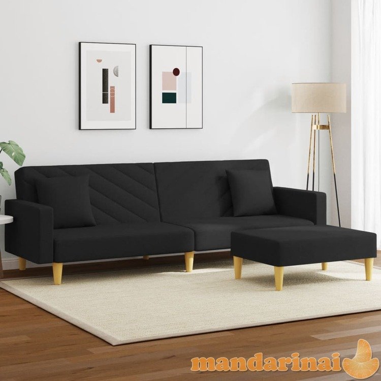 Dvivietė sofa-lova su pagalvėmis ir pakoja, juoda, audinys
