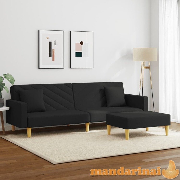 Dvivietė sofa-lova su pagalvėmis ir pakoja, juoda, audinys