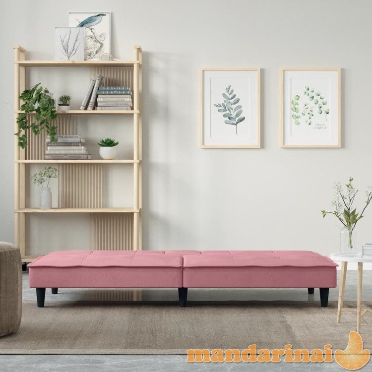 Sofa-lova su puodelių laikikliais, rožinės spalvos, aksomas