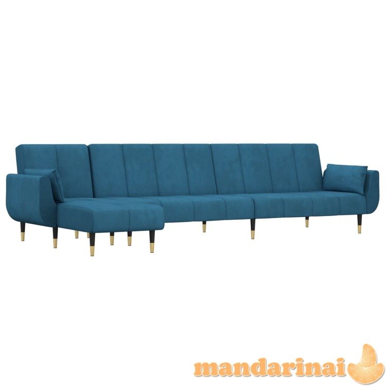 L formos sofa-lova, mėlynos spalvos, 275x140x70cm, aksomas