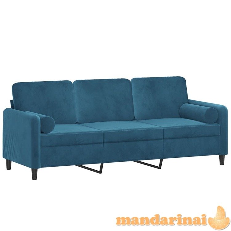 Trivietė sofa su pagalvėlėmis, mėlynos spalvos, 180cm, aksomas