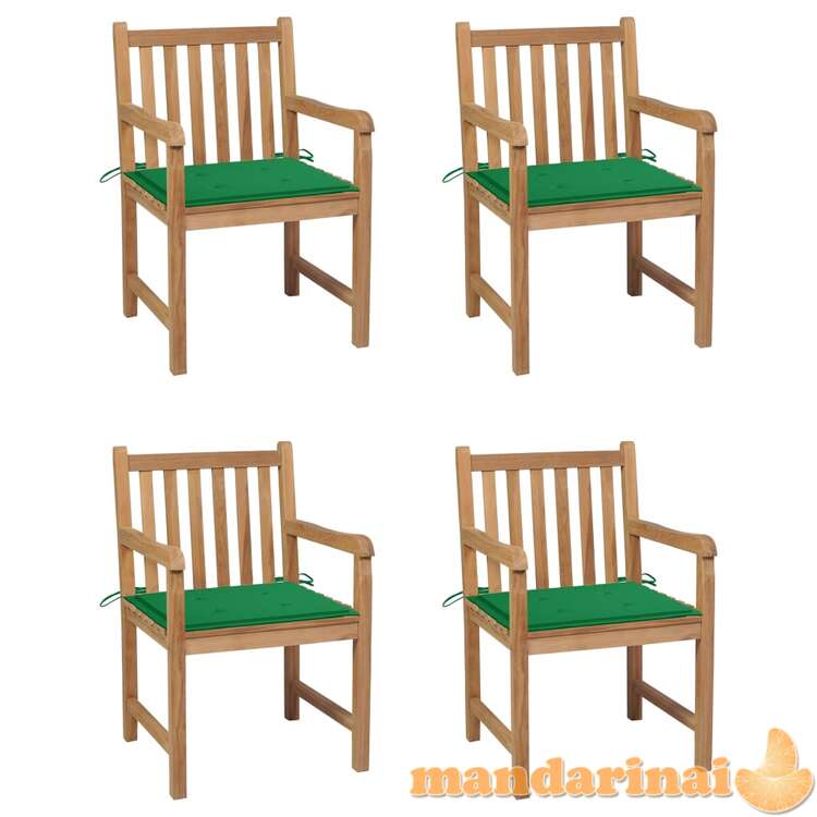 Sodo kėdės su žaliomis pagalvėlėmis, 4vnt., tikmedžio masyvas