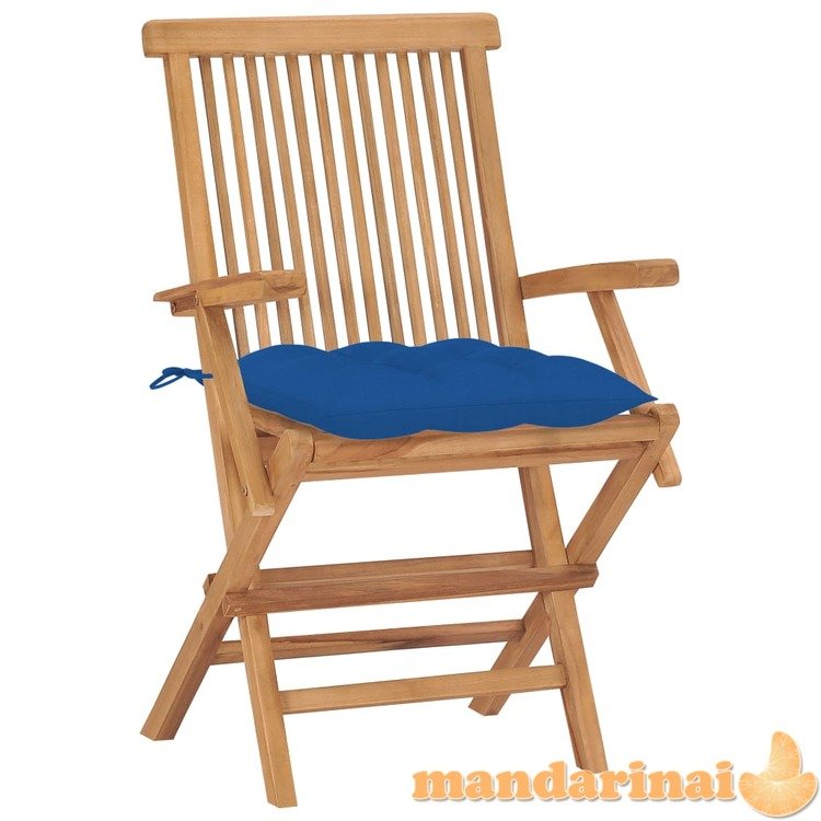 Sodo kėdės su mėlynomis pagalvėlėmis, 8vnt., tikmedžio masyvas