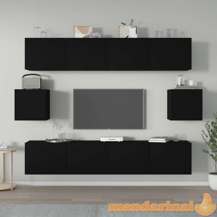 Televizoriaus spintelių komplektas, 6 dalių, juodas, mediena