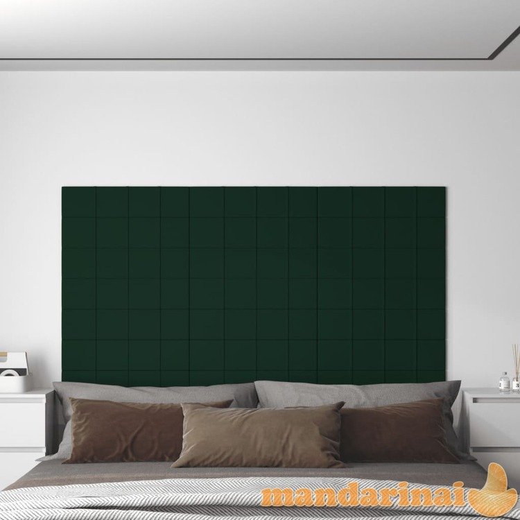 Sienų plokštės, 12vnt., žalios, 60x15cm, aksomas, 1,08m²