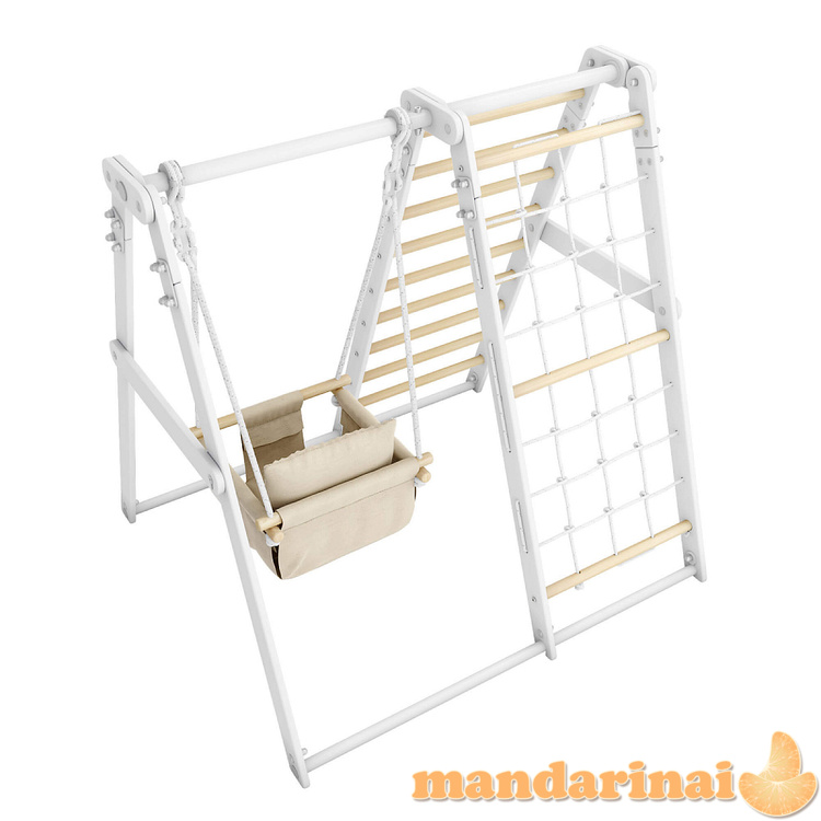 Daugiafunkcis medinis sporto kompleksas vaikams SANRO R-WOOD baltas, 108,5x109x96cm, iki 50kg