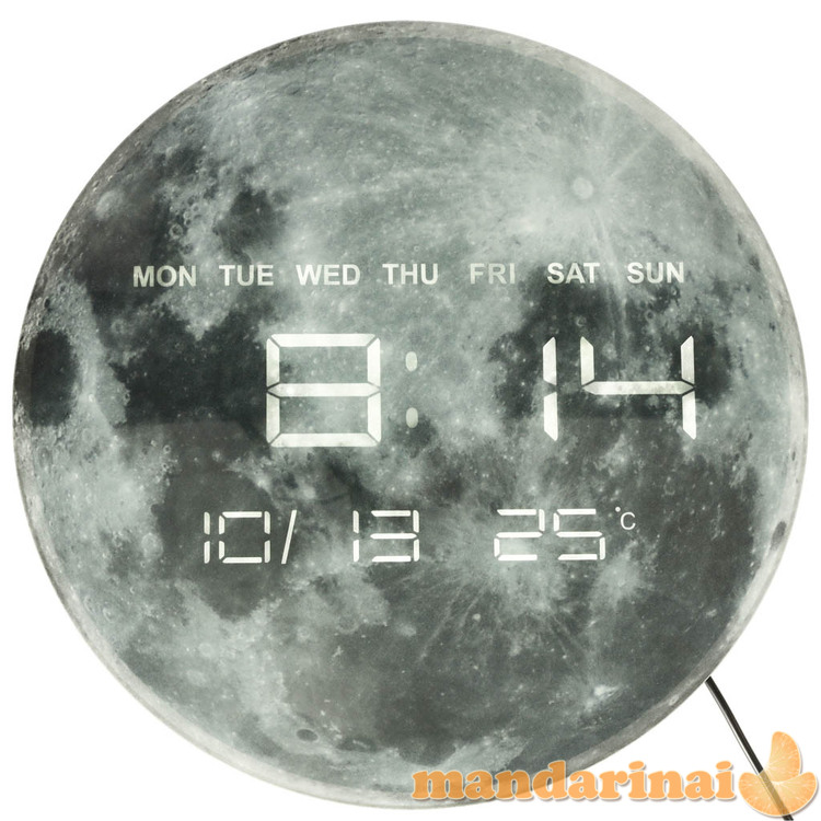 Sieninis laikrodis planeta mėnulis pilkas 32cm 2