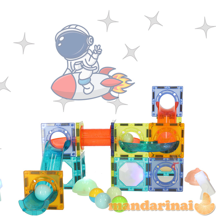 Magnetinių blokelių marmurinis rutulinis takelis, žėrintis 49 elementais 1