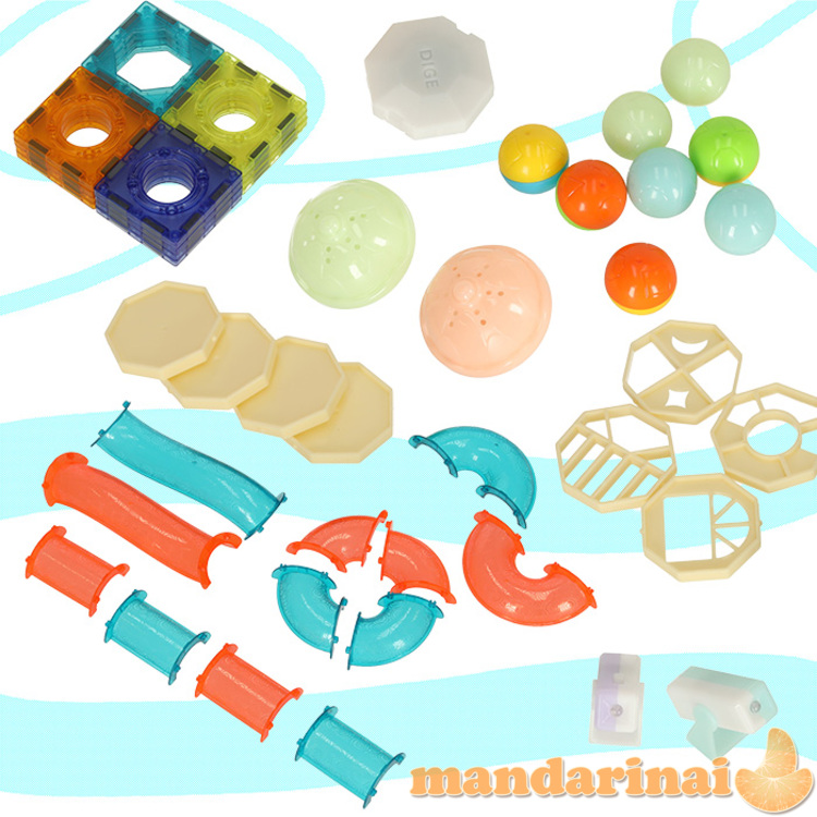 Magnetinių blokelių marmurinis rutulinis takelis, žėrintis 49 elementais 2