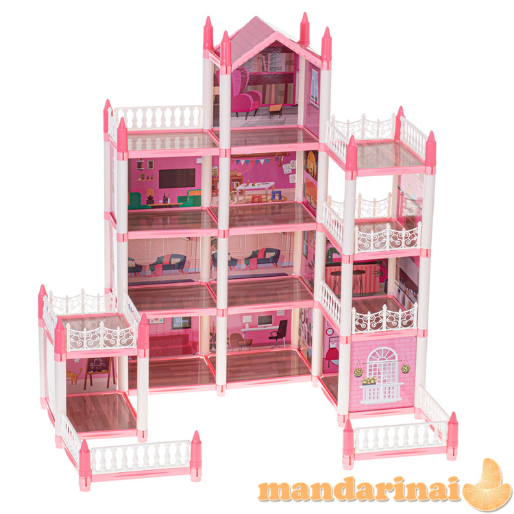 Lėlių namelio vila rožinė DIY 4 lygių baldai