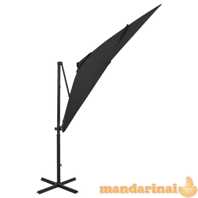 Gembės formos skėtis su stulpu ir led lemputėmis, juodas, 250cm