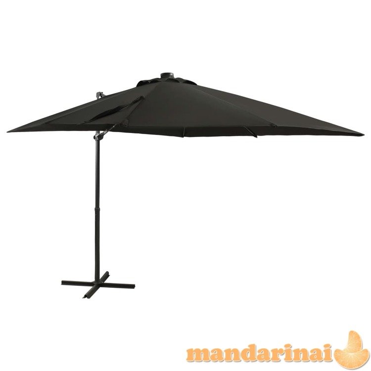 Gembės formos skėtis su stulpu ir led lemputėmis, juodas, 250cm
