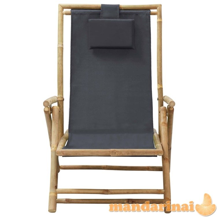 Atlošiama poilsio kėdė, tamsiai pilka, bambukas ir audinys