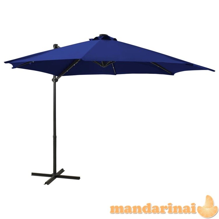 Gembinis skėtis su stulpu ir led lemputėmis, mėlynas, 300cm