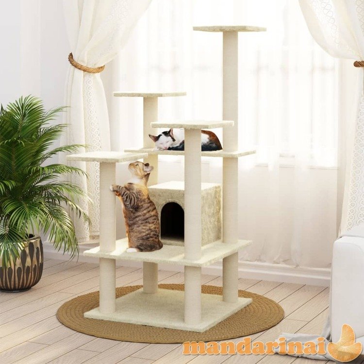 Draskyklė katėms su stovais iš sizalio, kreminės spalvos, 110cm