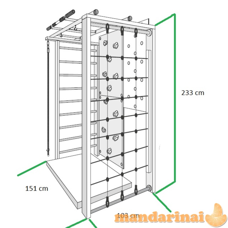 Medinis namų sporto kompleksas DAVID pilkas, 233x151x103 cm