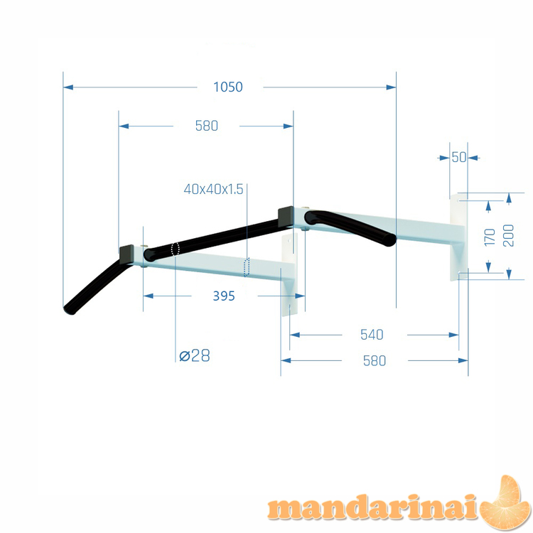 Prie sienos montuojamas skersinis SANRO PK-2 baltas-juodas, iki 150kg 1