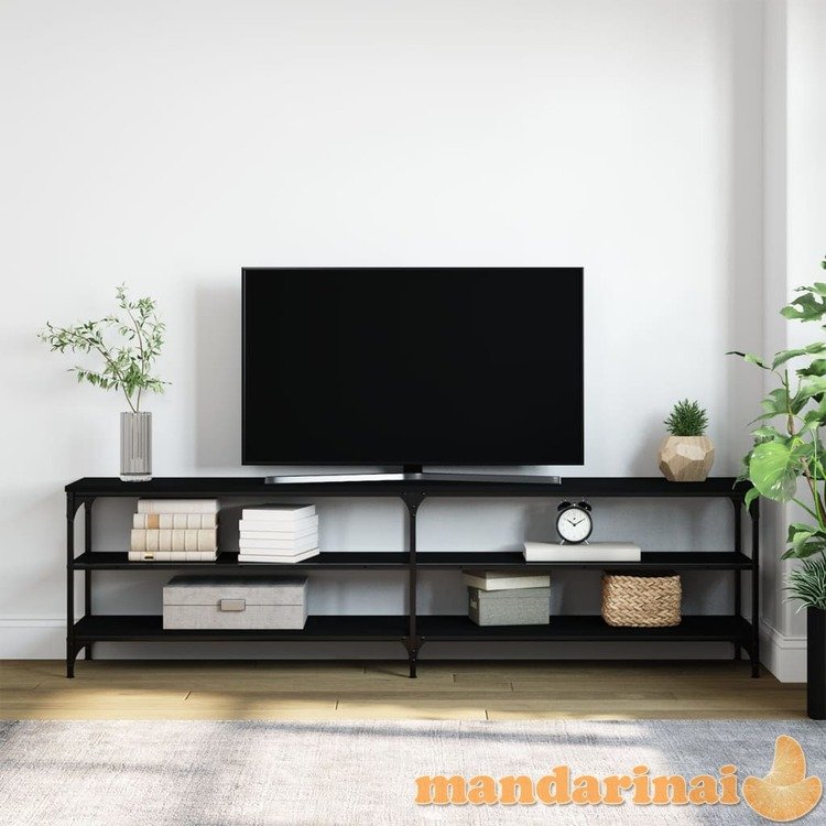 Televizoriaus spintelė, juoda, 180x30x50cm, mediena ir metalas