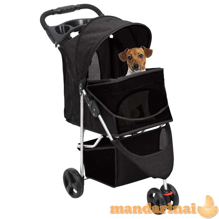 Sulankstomas vežimėlis šunims, juodas, 80x46x98cm, audinys