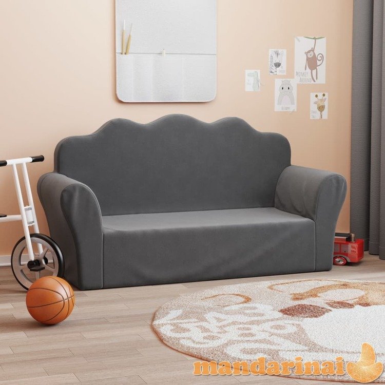 Dvivietė vaikiška sofa, antracito spalvos, minkštas pliušas