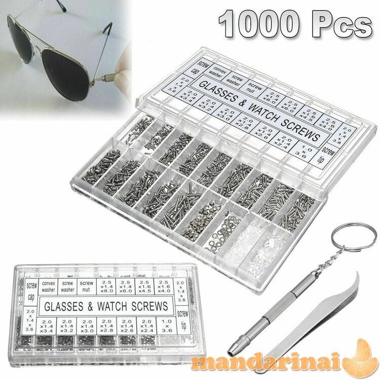 1000 dalių rinkinys laikrodžių, akinių ar telefonų taisymui