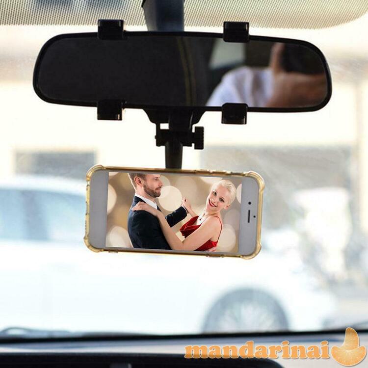 Prie automobilio veidrodėlio tvirtinamas telefono laikiklis