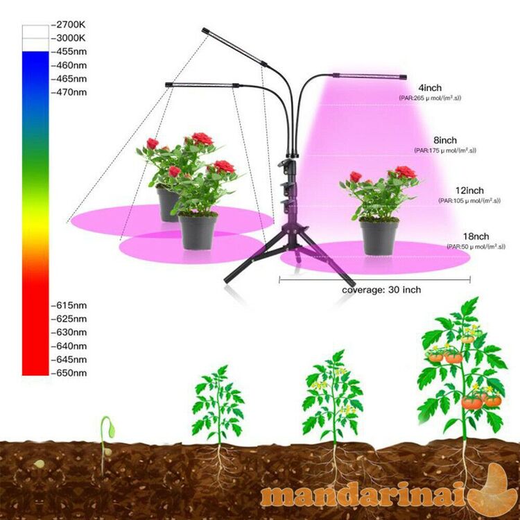 Programuojamas trigubas šviestuvas augalams su stovu